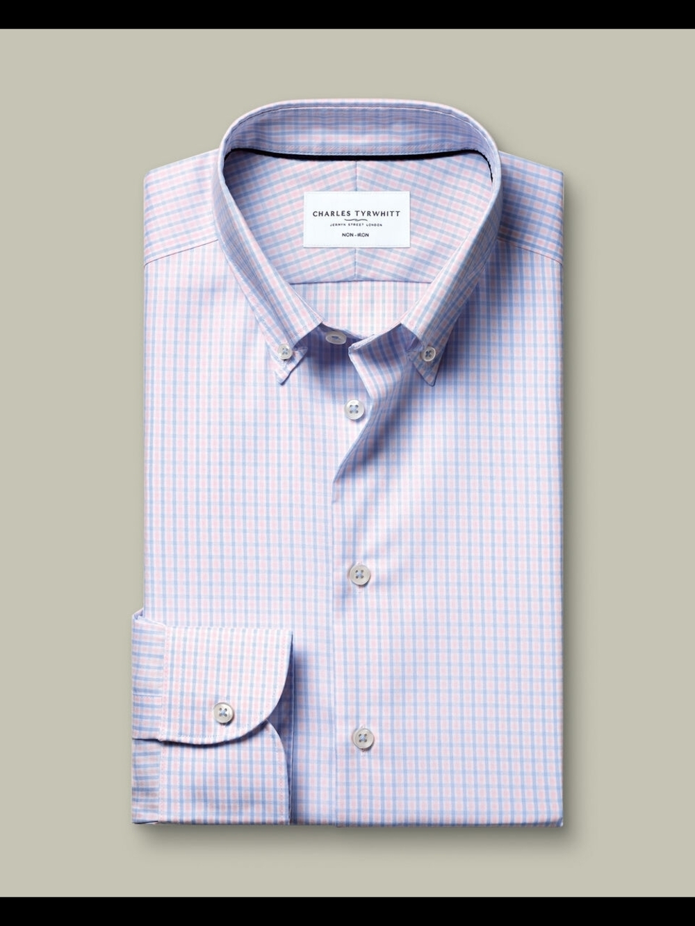 Charles Tyrwhitt Lavender & White Checked Button-Down Shirt SLIM FIT -- SIZE 17
